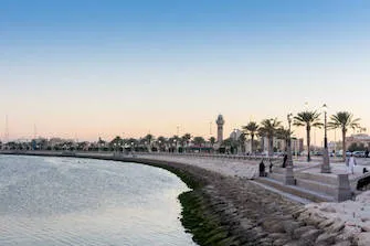 Corniche park under twilight light in the city of Dammam, Saudi Arabia